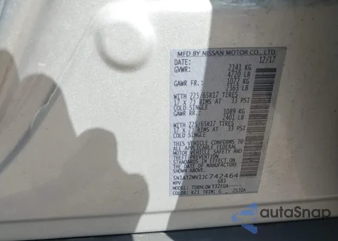 2018 Nissan Rogue Sv z USA, uszkodzony, nr VIN 5N1AT2MV1JC742464